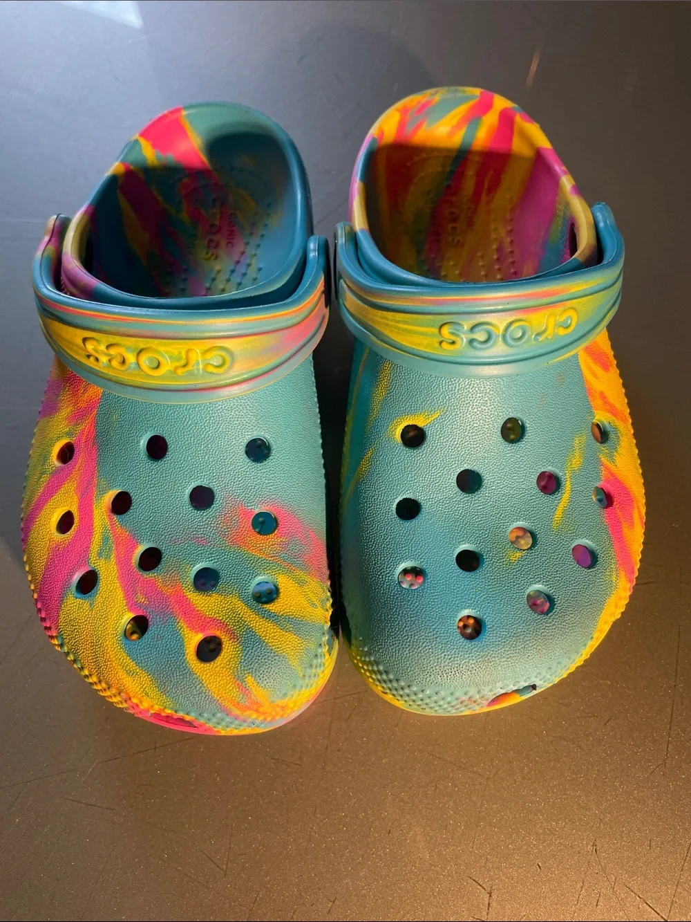 CROCS Kids Tie-Dye Aqua, Pink & Yellow Clogs | 11